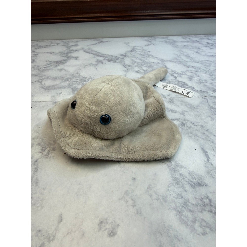 The Petting Zoo Stingray Plush Gray Sea Creature Blue Glitter Eyes 8 Inch Toy